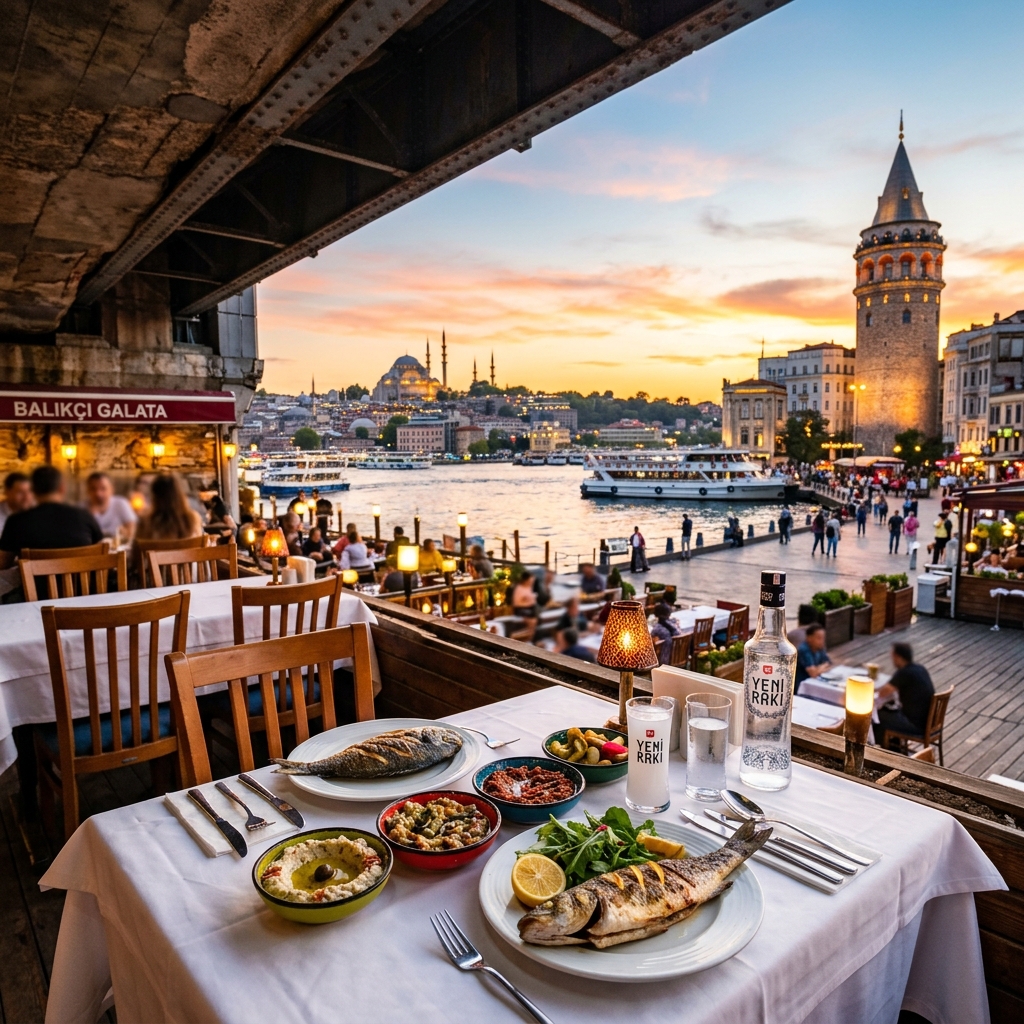 Galata Köprüsü Balık Restaurant Beyaz İnci - İstanbul Haliç Manzarası