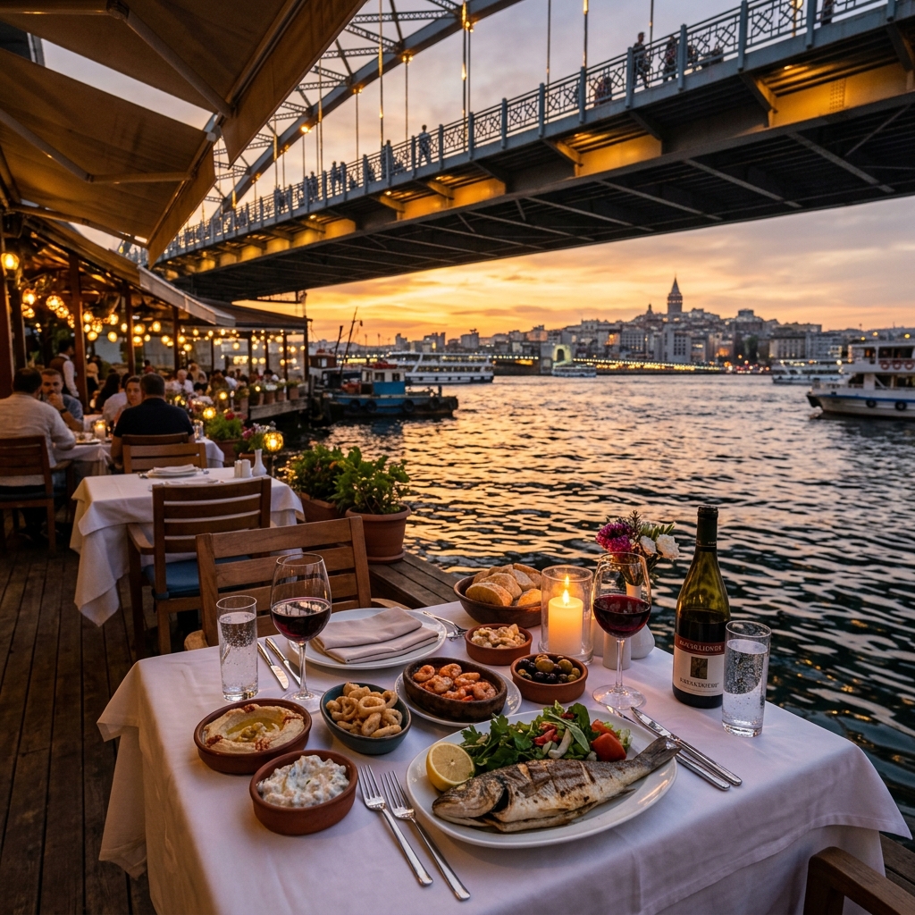 Galata Köprüsü romantik akşam yemeği Beyaz İnci Restaurant İstanbul